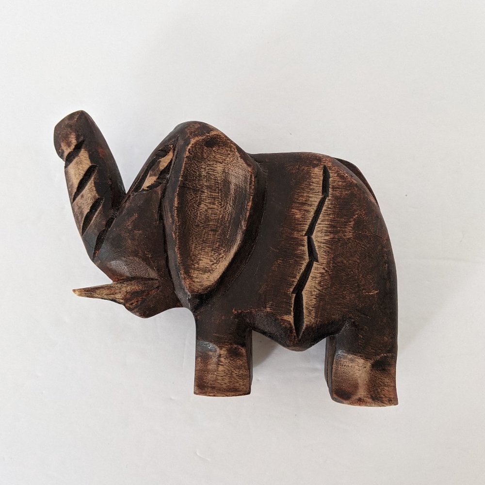 Vintage Hand Carved Wooden Elephant Sculpture
